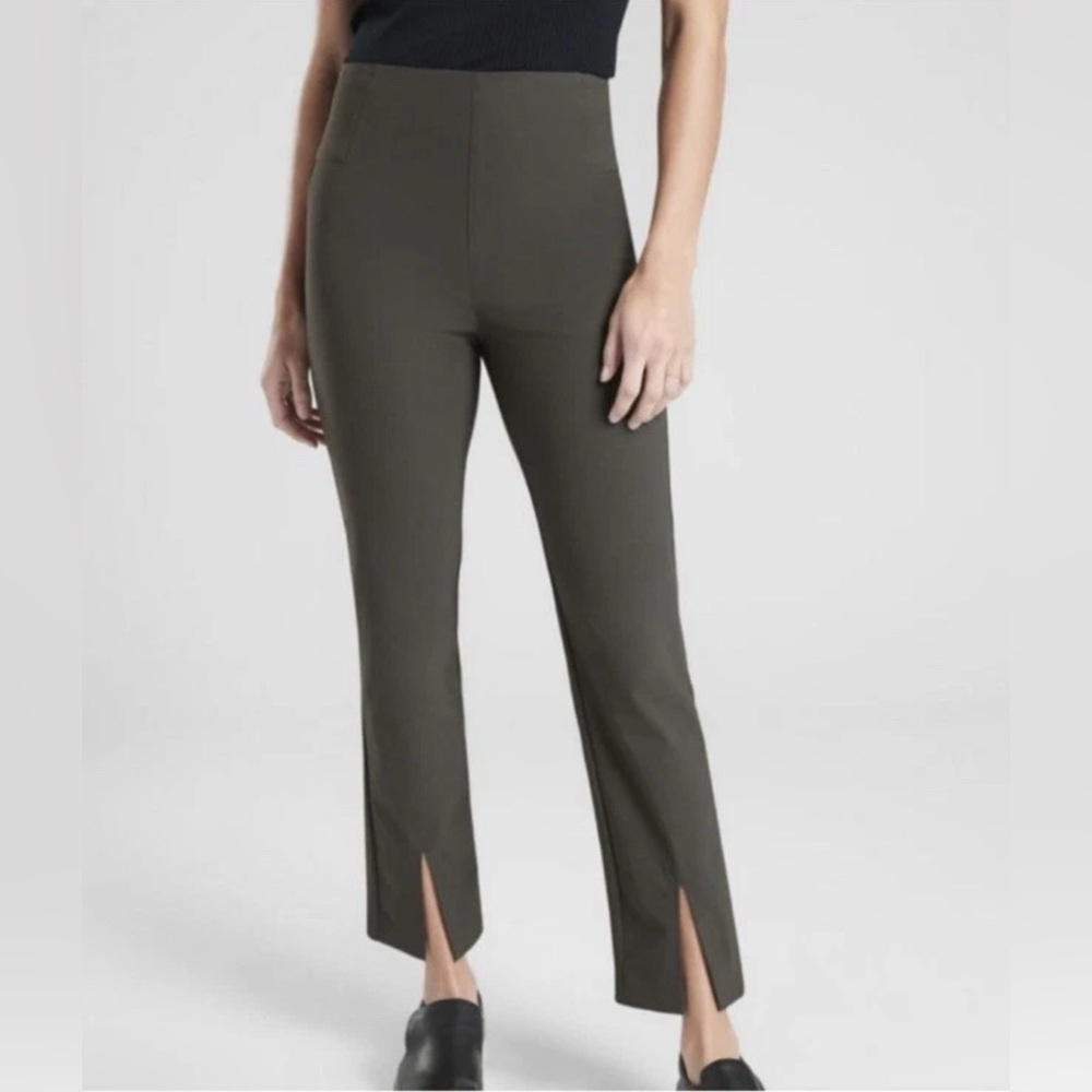 Athleta Slim Straight Crop Pants Olive Green 4 Petite